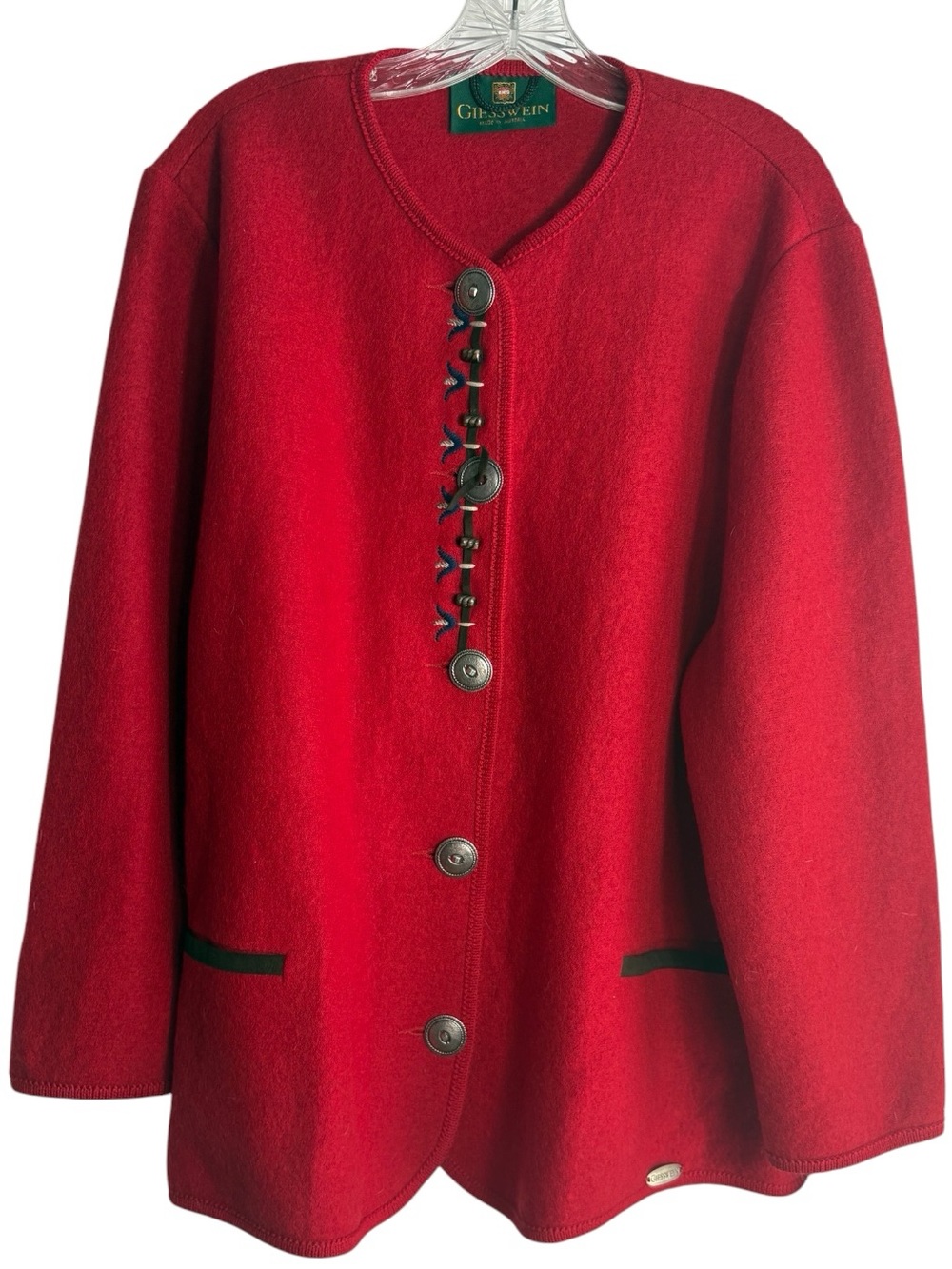 GEISSWEIN Boiled Wool VINTAGE Button-Front Coat/Jacket in Red Size 14 — SO NICE! - Picture 3 of 13
